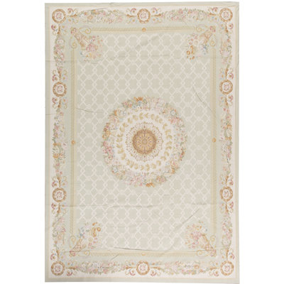 Hand-Knotted High-Quality Green and Ivory Area Rug