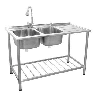 Belfry Kitchen Penelope 60mm W Double Bowl Stainless Steel Drop-In Kitchen Sink with 1 Faucet Hole
