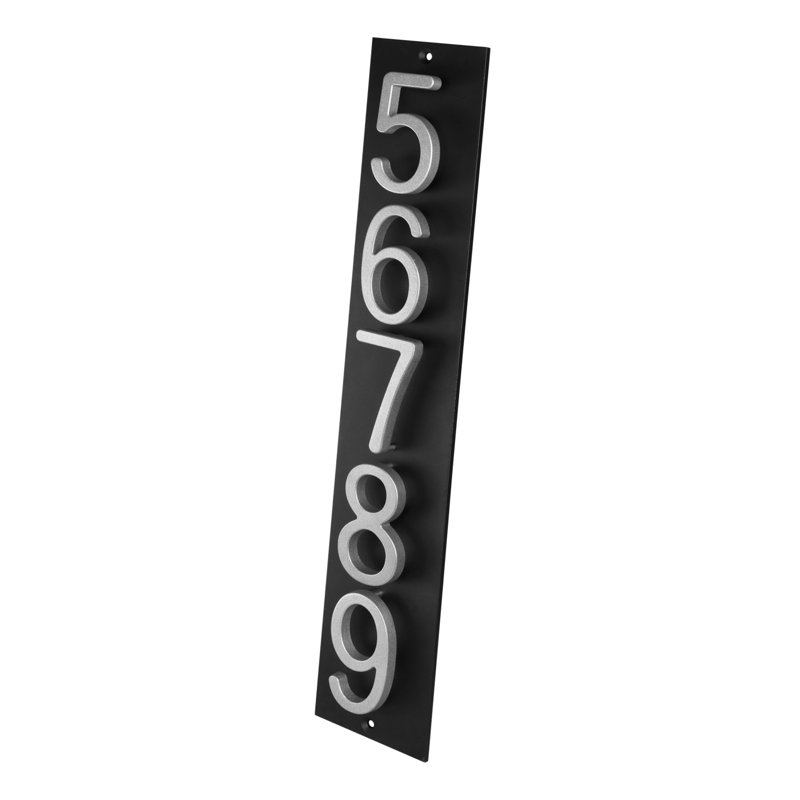 Plaque d'adresse verticale Amgo, Argent argent, Noir, noir, noir, noir, Oui