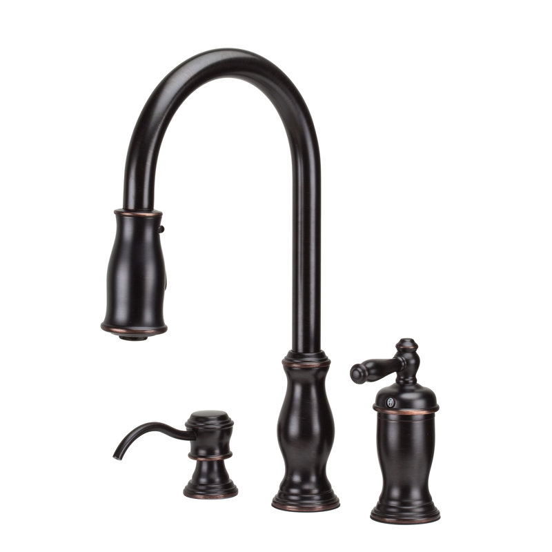 Robinet de cuisine à poignée simple avec distributeur de savon Hanover, Bronze toscan