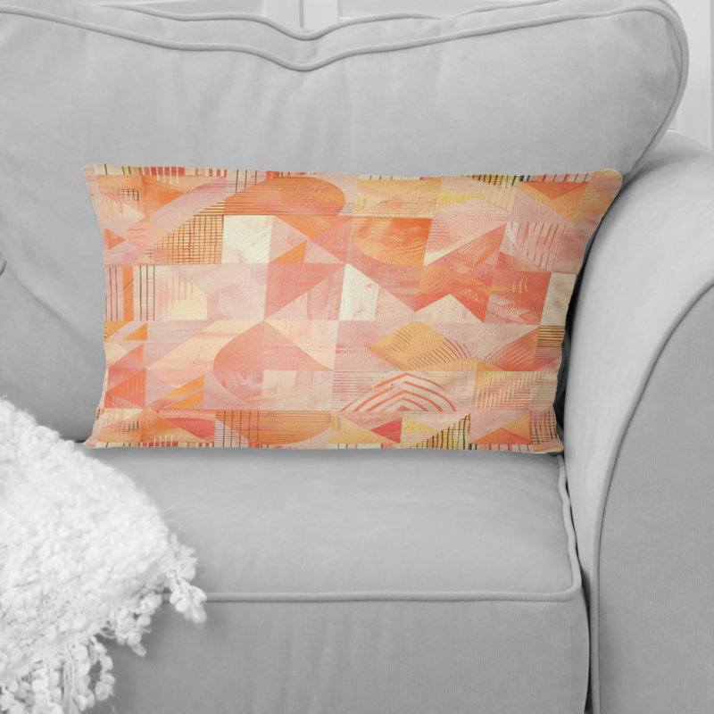 Imprimé de plantes géométriques pêche - Coussin lombaire géométrique