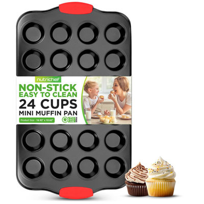 24 Cup Muffin Pan - Deluxe Nonstick Gray Coating Inside & Outside With Red Silicone Handles, Compatible with Model: NCSBS10S (Black)