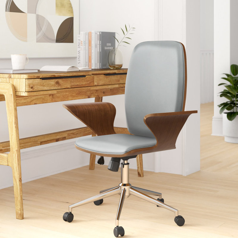 Klakke Faux Leather Mid-Century Office Chair, Grey
