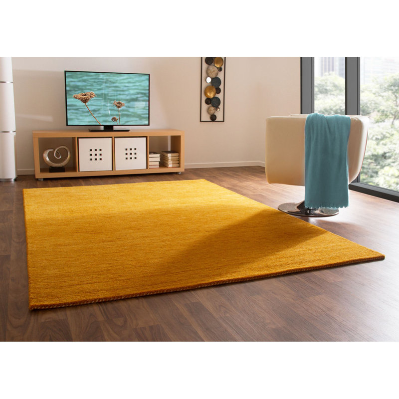 Elno Wool Hand Woven Area Rug, Runner 65cm x 135cm, Yellow
