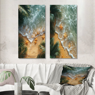 Star Fish At Tropical Beach III - Beach Wall Art 2 Pieces Set