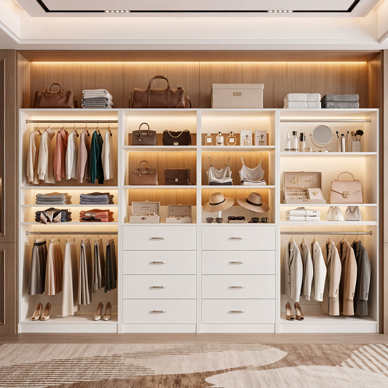 Welles Closet System with Wood Drawers, Hanging Rods, White
