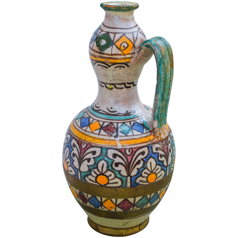 Vase de table en céramique d’intérieur/d’extérieur orange/blanc/vert 9,25 po