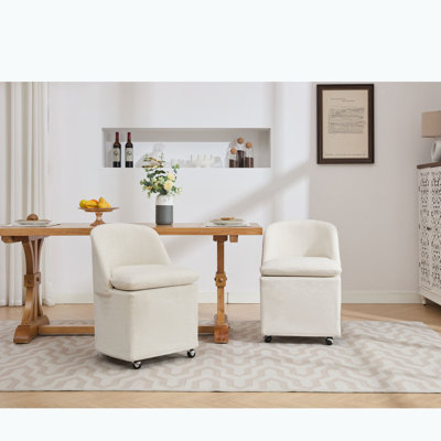 20.87"W Chenille Fabric Dining Chairs With Universal Wheels