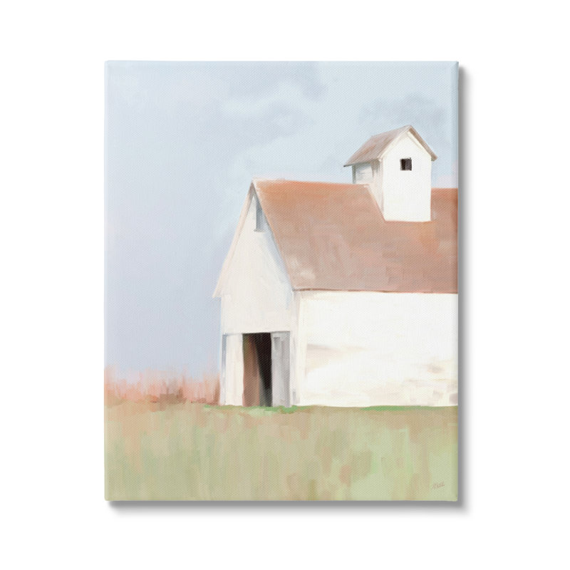Maison de grange blanche champêtre champêtre par Amy Hall - peinture rectangulaire sur toile, H 30 po x l 24 po x P 1,5 po