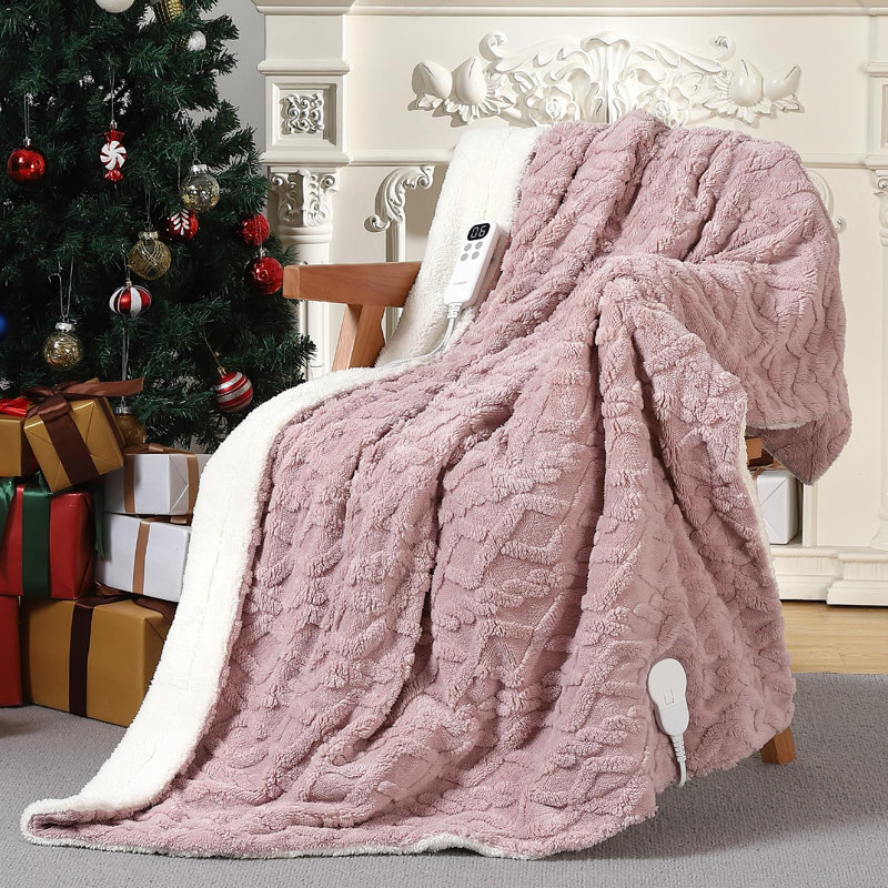 Heated Throw Blanket, 152.4cm L x 127cm W, Pink