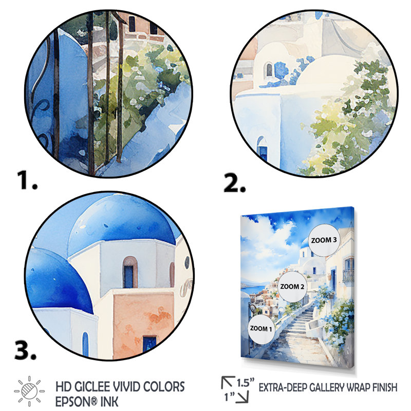 "Village côtier des îles grecques III", H 32 po x l 16 po x P 1 po, Cadre flottant blanc