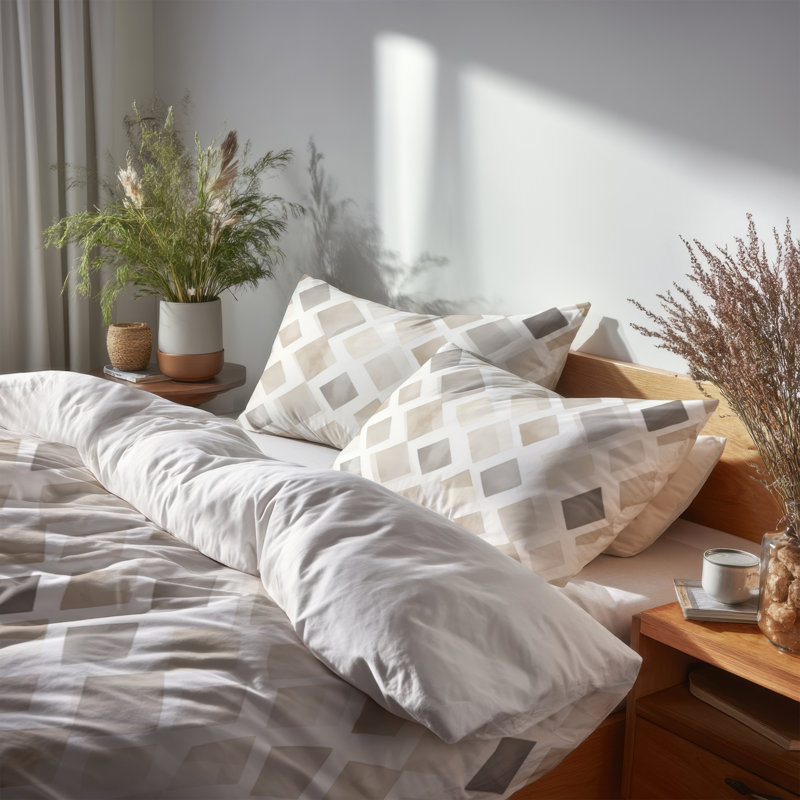 Ensemble de literie moderne 3 pièces - Ensemble de housse de couette et de coussin géométrique à losanges doux