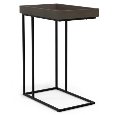 12"W Solid Mango Wood Industrial C Side Table with Tray Top