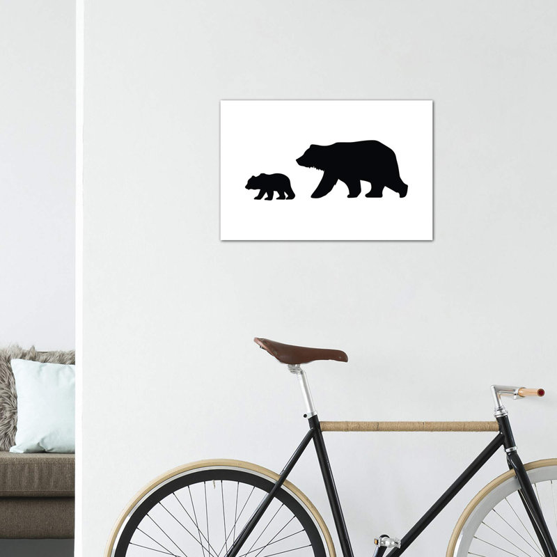 «Big and Small Bear Landscape Black Novelty», reproduction d'art graphique, Toile tendue, Aucun mat