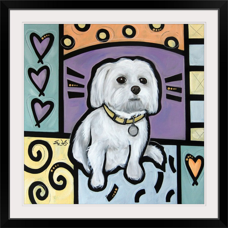 «Dunadry Maltese Pop Art» par Eric Waugh - impression d'art graphique, Cadre blanc, H 28 x l 28 po x P 1 po
