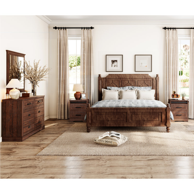 Glenford Farmhouse Dresser And Nightstand Set Of 3,48" W 6 Drawer Dresser And 2 Pieces Nightstands With 1 Charging Station And Drawer,Wooden Bedroom Furniture Set 