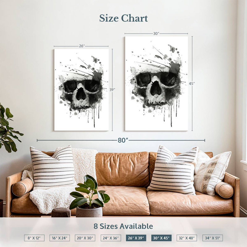 Hitzel Dark Blotted Skull, 39" H x 26" W