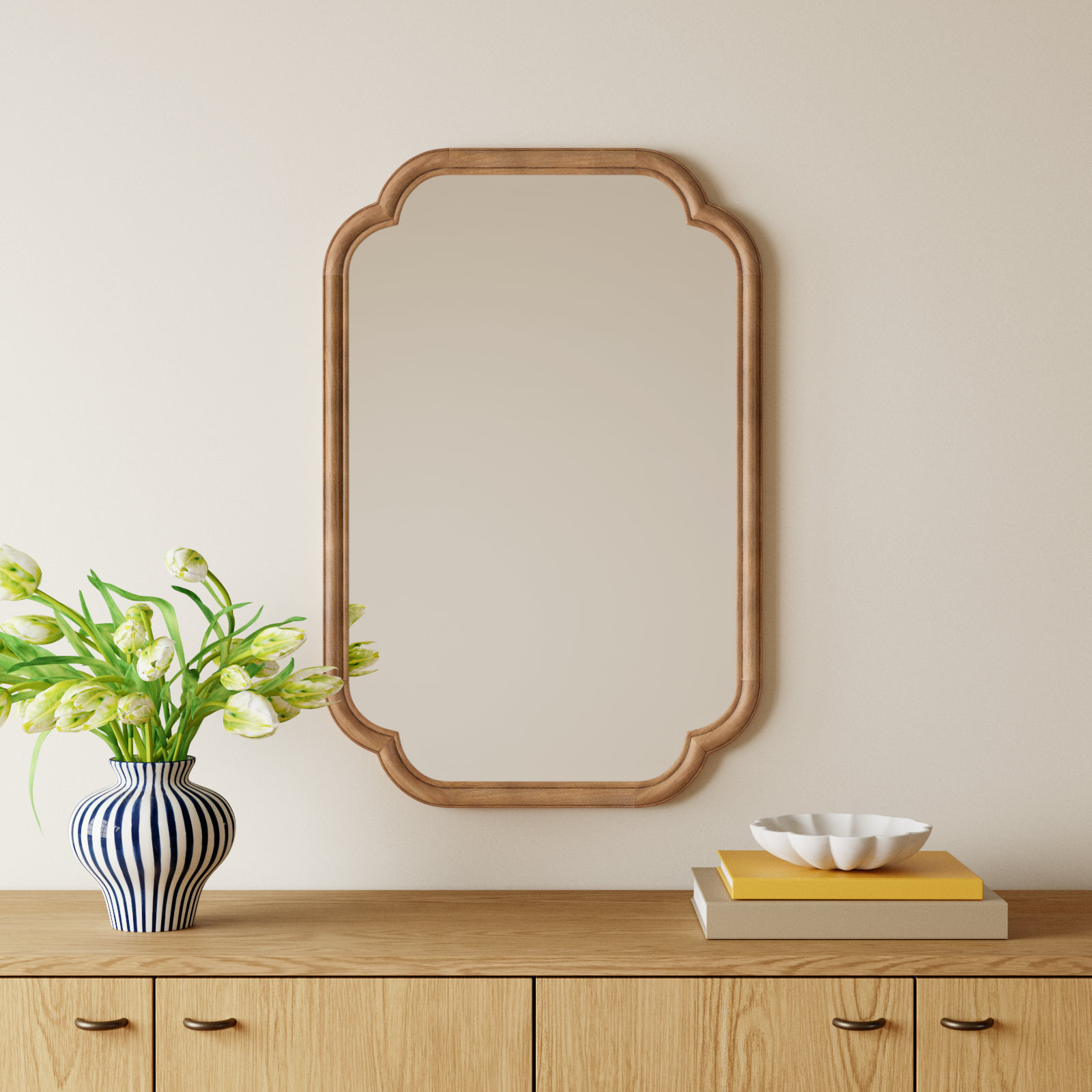 Brandis Accent Mirror, 36" x 24", Rustic Brown, Scalloped