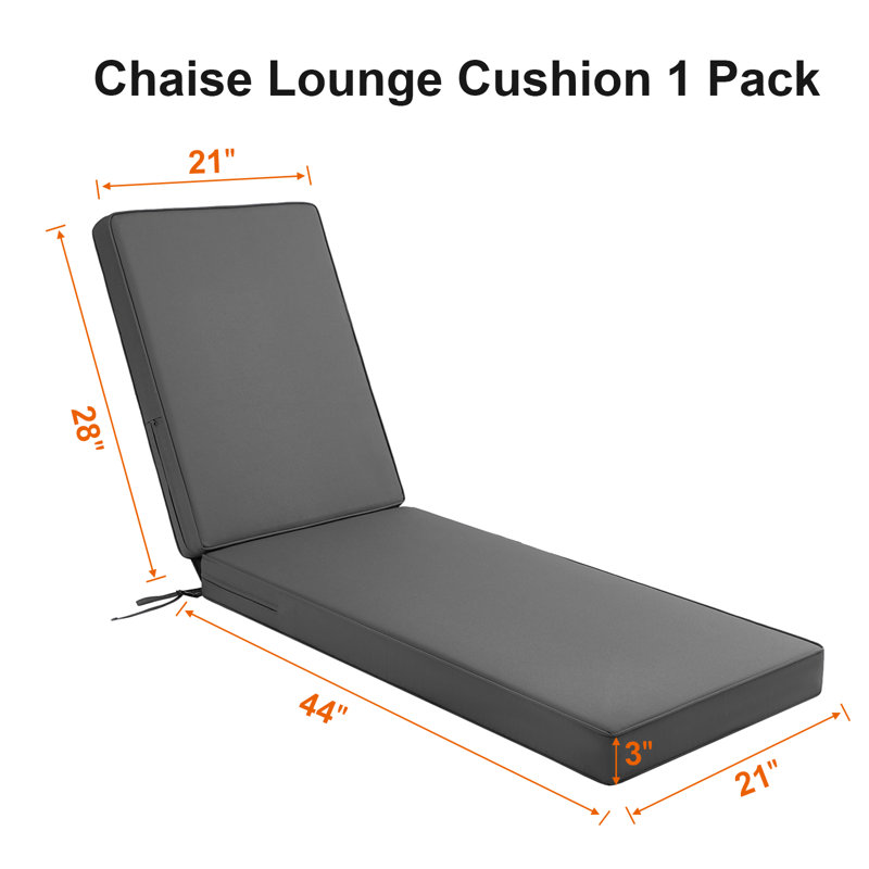 Coussin de chaise longue d'extérieur 72 po gris, Gris, L 21 po x P 44 po