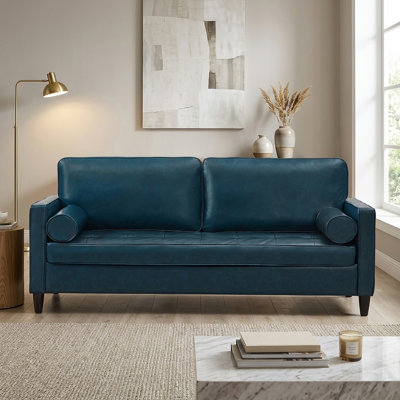 75" Classic Tufted 3-Seater Sofa with Solid Wood Legs and Breathable Faux Leather Upholstery