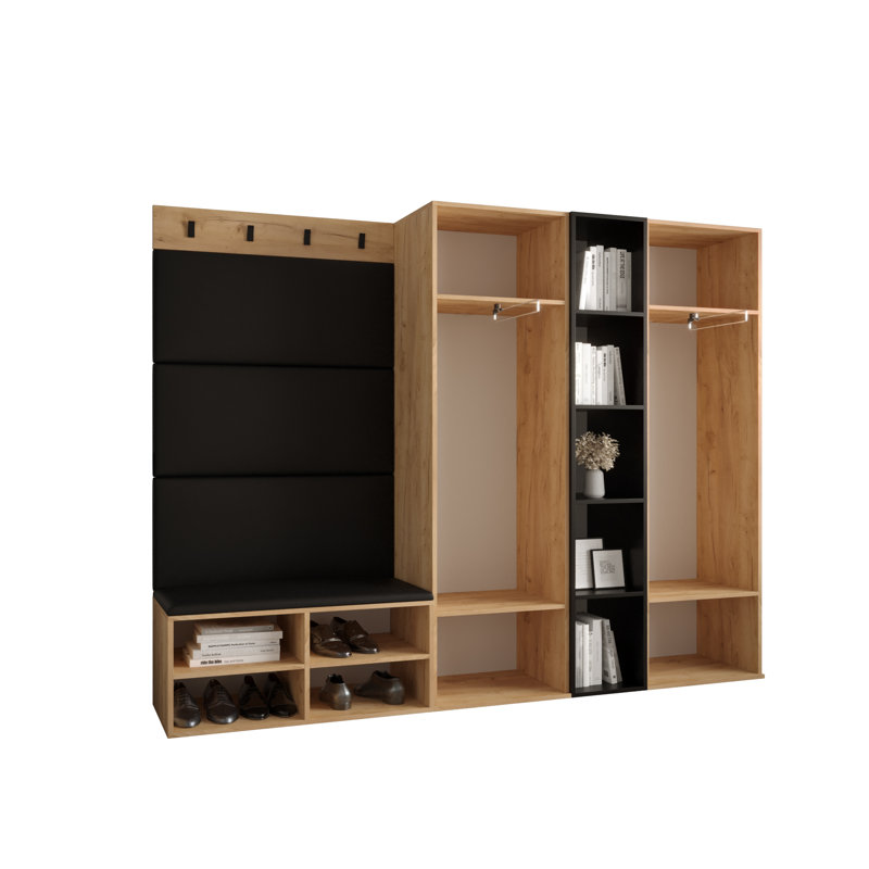 Jasmeen Hallway Set with Storage Bench and Shoe Storage, Oak/Blue