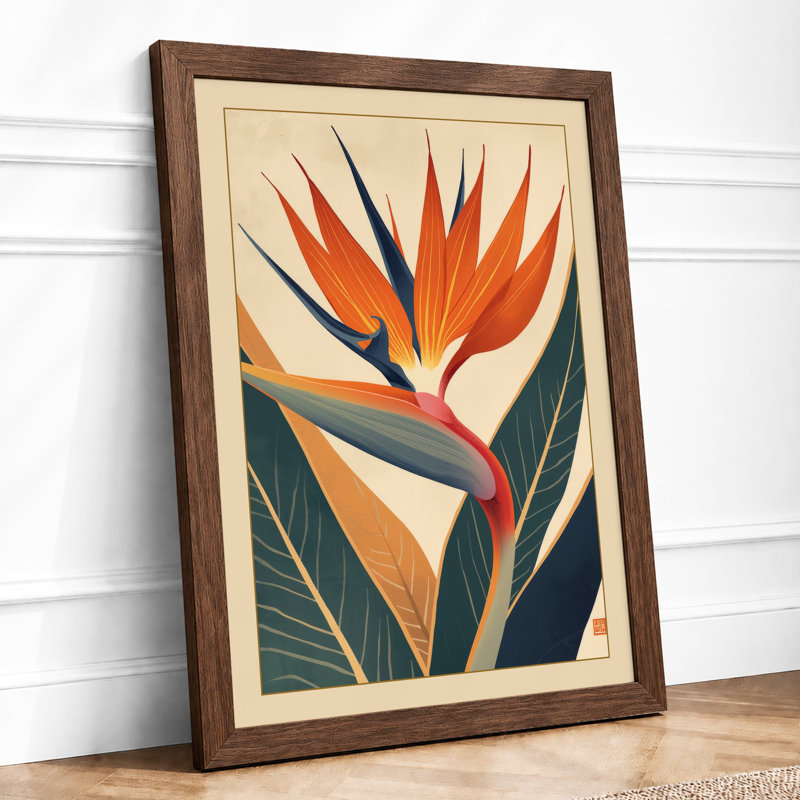 Bird of Paradise Botanical - Framed Print, A4 - 29.7 x 21.0 cm, Walnut