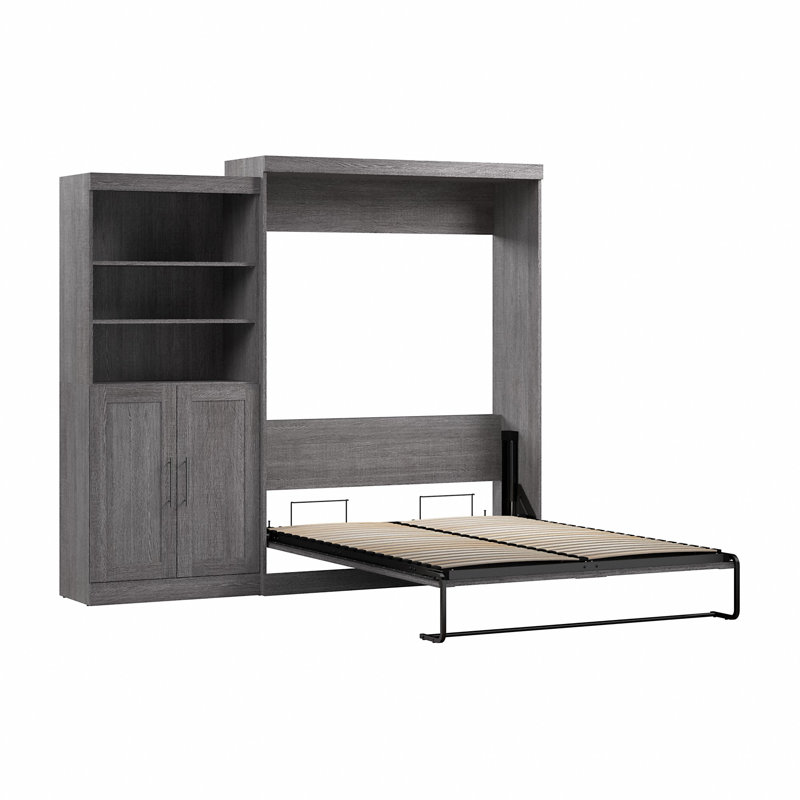 Arlex Queen Bed and Shelving Unit with Doors (101W), Bark Gray