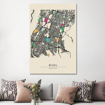 Bronx, New York Map 1 Piece Wrapped Canvas Wall Art
