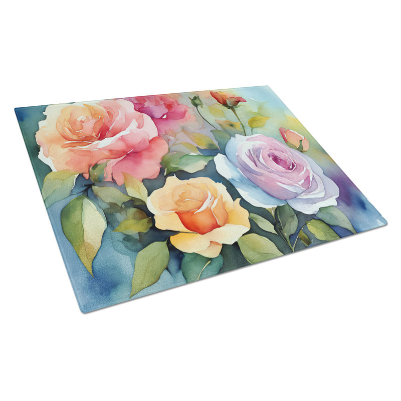 Roses avec planche à découper en verre aquarelle large