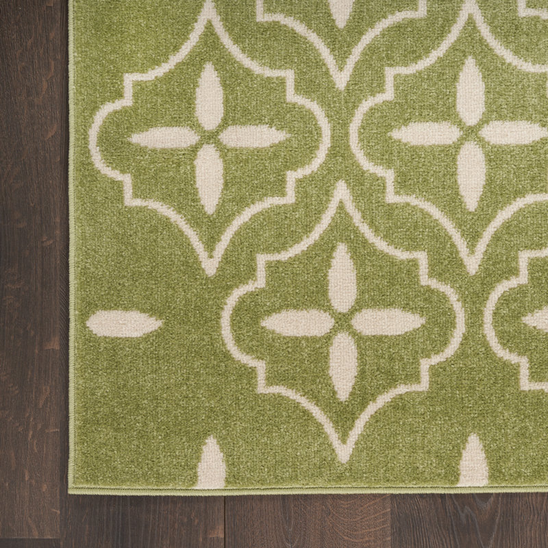 Yenisel Rectangle Moroccan Power Loom Polypropylene Indoor / Outdoor Area Rug in White/Green, Rectangle 8' x 10'