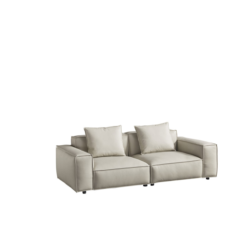 Canapé en cuir bleu marine EK8008, Cuir véritable gris clair