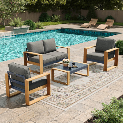  4 Pieces Aluminum Patio Furniture Set With Coffee Table, Oversized Seat With Hight Back Outdoor Conversation Sets
