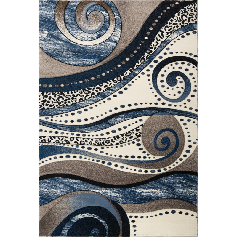 Tapis bleu / brun à motif abstrait Nekizia, Rectangle 2 pi 1 po x 3 pi 3 po
