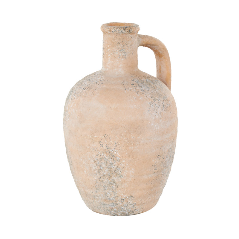 Cole And Grey Ceramic Antique Style Distressed Decorative Vase With Handle, 11.5" H x 7" W x 6.5" D