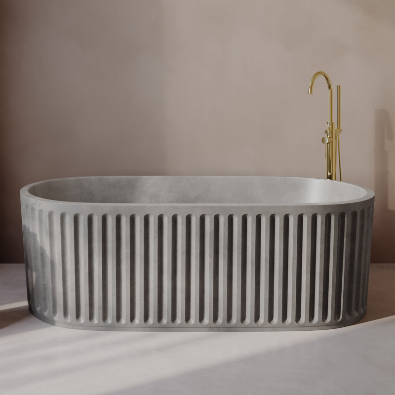Baignoire autoportante en béton de 67 po Delice de couleur grise avec drain inclus