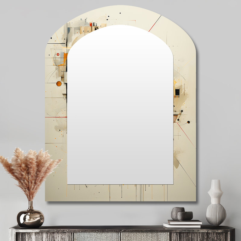 Intricate Abstraction Beige Shapes I - Shapes Asymmetrical Decorative Wall Mirror, Modern Arch Mirror, Printed Metal Art