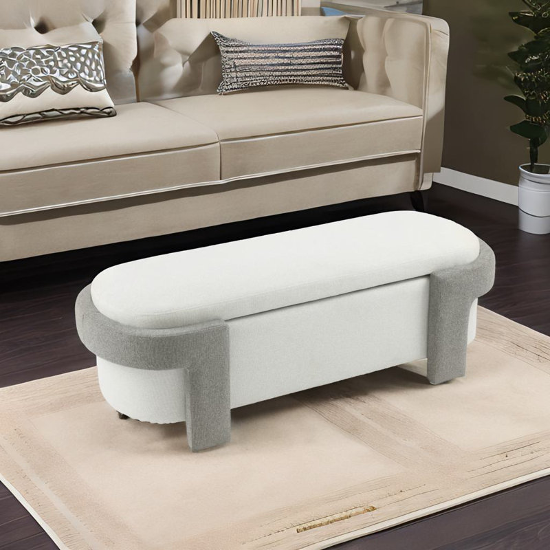 Versatile Storage Ottoman Bench, Gray, White
