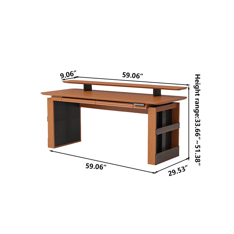 Bureau à hauteur réglable 59,06 "en bois de buis massif avec deux tiroirs et panneau perforé, bureau et bureau