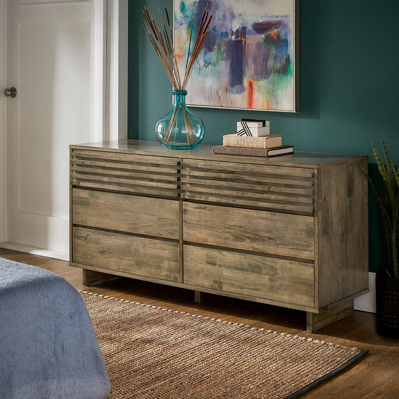 6 Drawer 59'' W Double Dresser, Grey