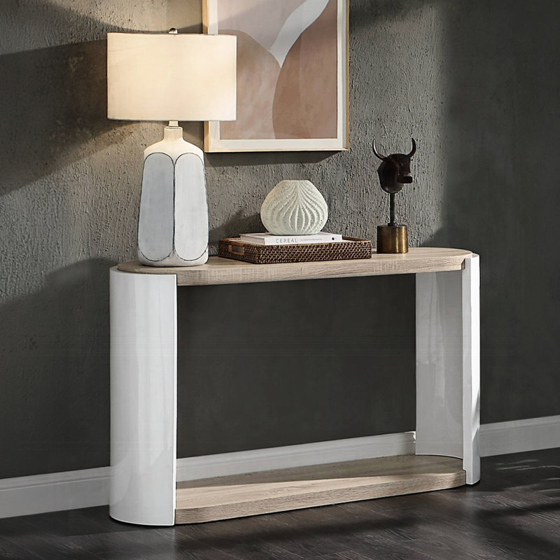 Table ovale moderne avec finition brillante et tablette supplémentaire pour le salon chic et élégant