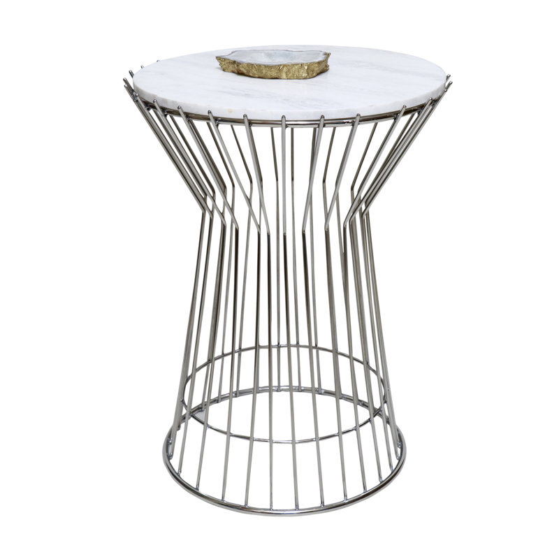 White Marble Top Table With A Nickel Plated Base, Nickel