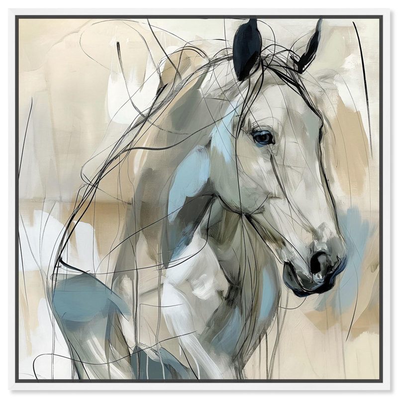 Horse Glint Canvas Horse Wall Art by Art Remedy, 25" H x 25" W x 1.8" D, White Floater Framed
