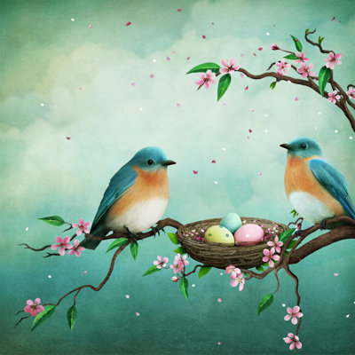 Two Blue Birds - Wrapped Canvas Print