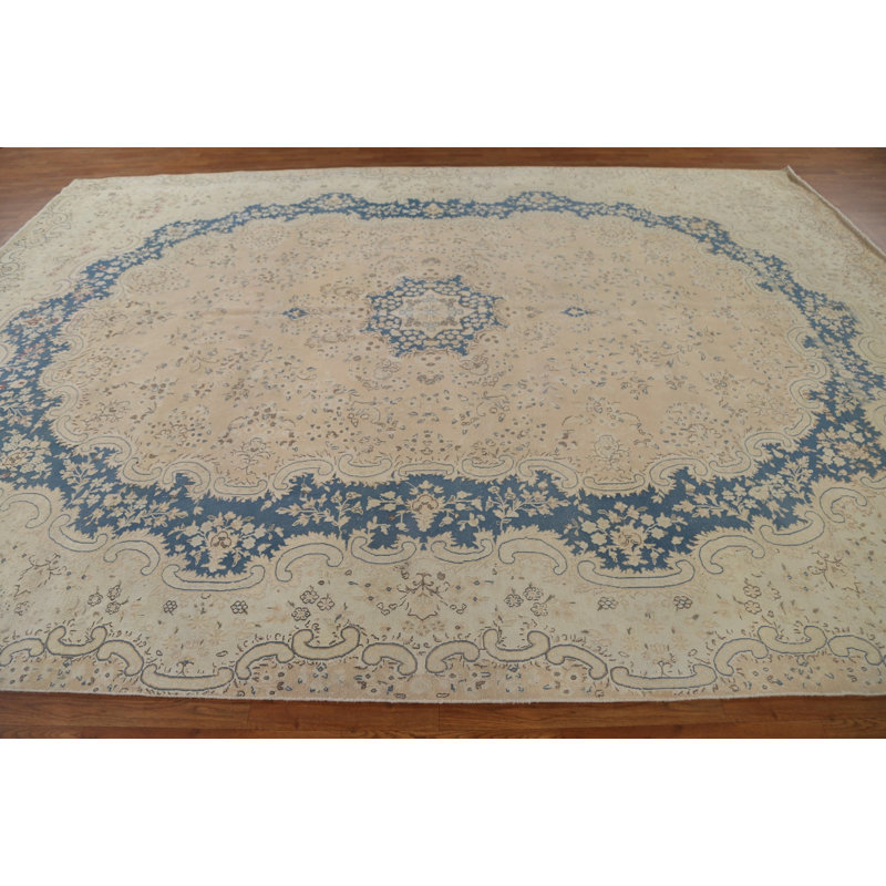 Tapis persan Kerman en laine vieilli noué à la main 10 x 14