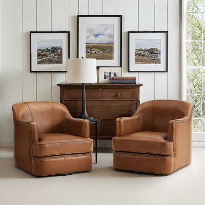 Genuine Leather Swivel Barrel Chairs