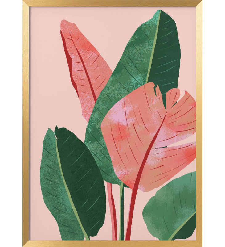 "Blush Tropical", art mural texturé encadré, Or, H 14 po x l 10 po