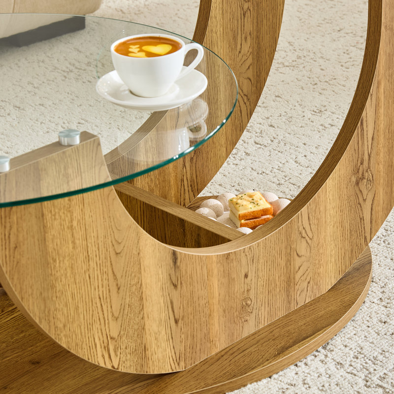 Table basse simple avec plateau en verre, Transparent / bois
