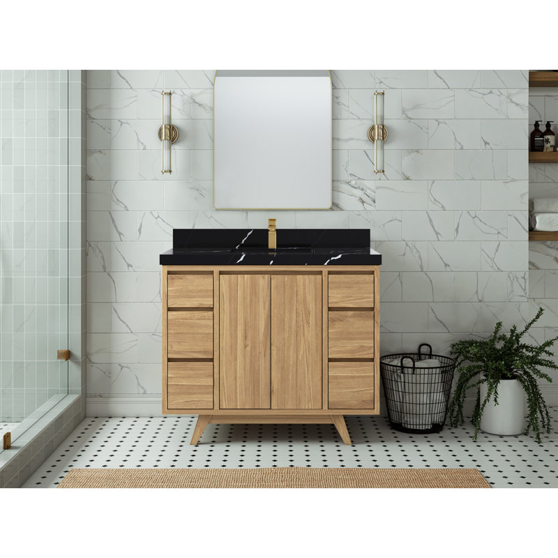 42'' Single Bathroom Vanity with Top, Calacatta Black