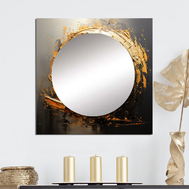 Spirale rétro en or, peinture sur fond noir I, 29 po x 29 po