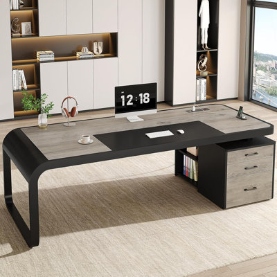 70\.9" Executive Desk Large Computer Desk With Drawers And Lateral File Cabinet